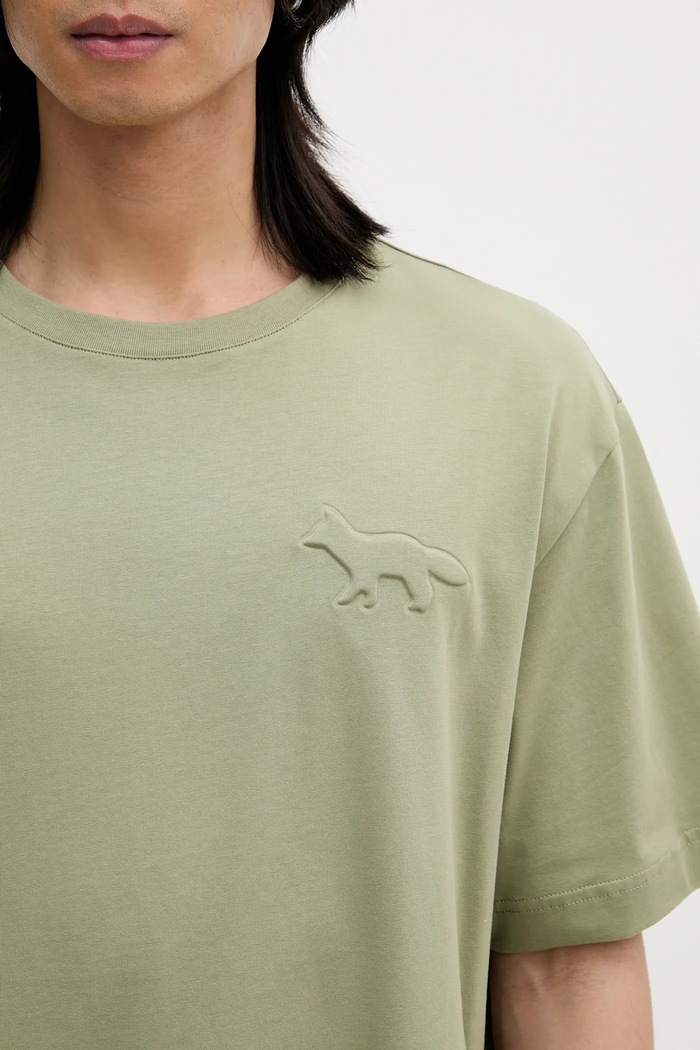 Maison Kitsuné tricou din bumbac Embossed Profile Fox Oversize verde OM00116KJ7016