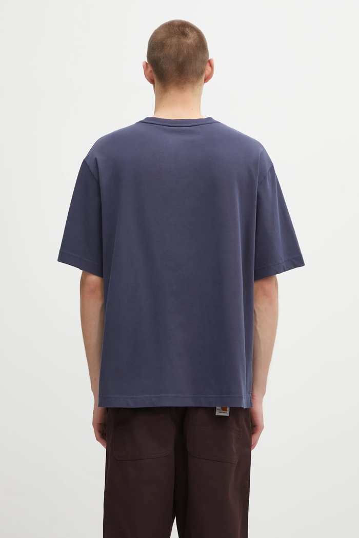 Одежда Хлопковая футболка Maison Kitsuné Maison Kitsune Handwriting Embroidery OM00123KJ0119 тёмно-синий