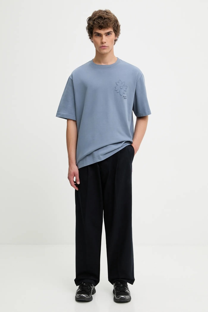 Бавовняна футболка Maison Kitsuné Crafted Daisy Oversize OM00124KJ7020 блакитний