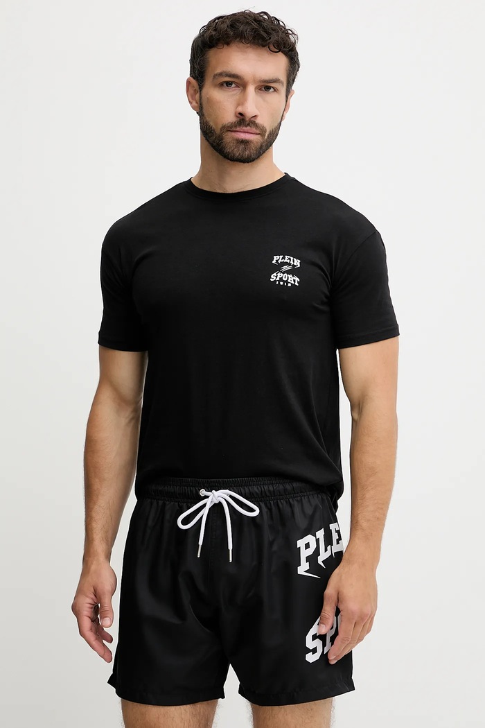 Plein Sport Βαμβακερό μπλουζάκι PLEIN SPORT μαύρο PS25MTS08