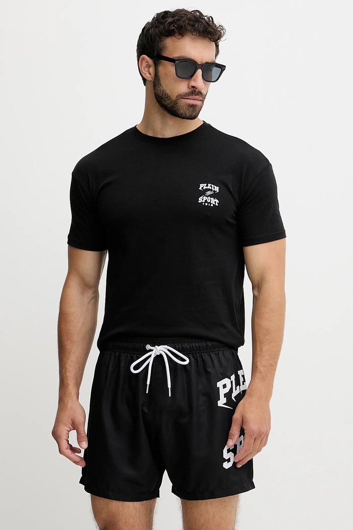 Ρούχα Plein Sport Βαμβακερό μπλουζάκι PLEIN SPORT PS25MTS08 μαύρο