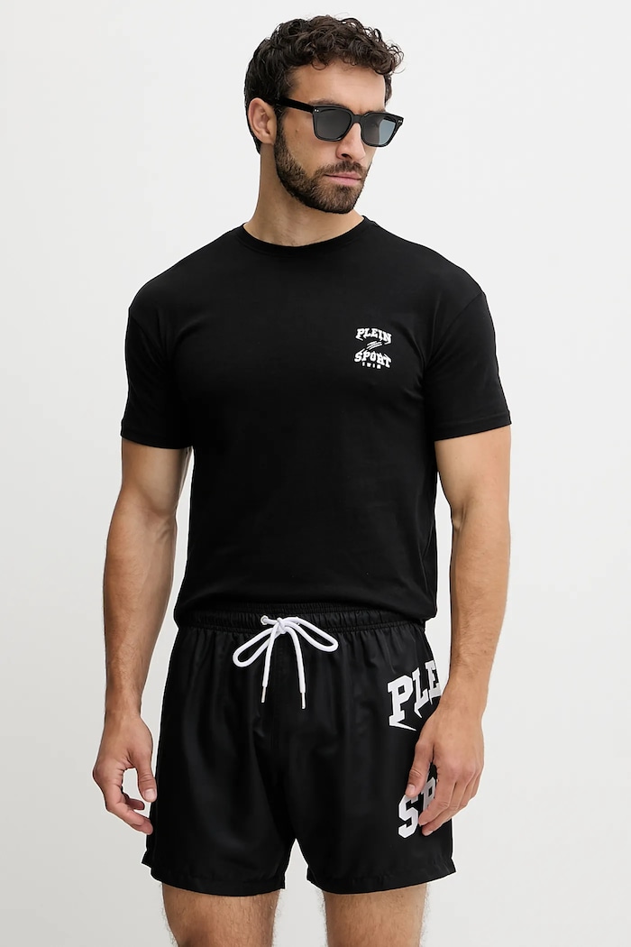 Ρούχα Plein Sport Βαμβακερό μπλουζάκι PLEIN SPORT PS25MTS08 μαύρο
