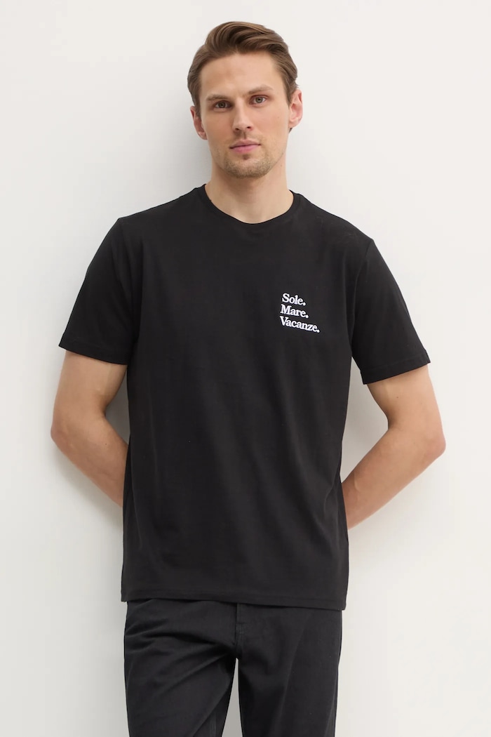 Drivemebikini t-shirt bawełniany Sole Mare Vacanze 2024.DMBS.013.BL czarny SS25