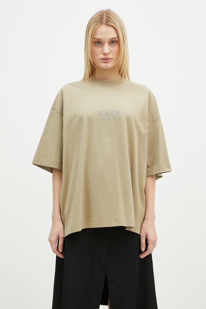 Хлопковая футболка VETEMENTS Oval Logo Cropped Boxy UA66TR600T бежевый SS25