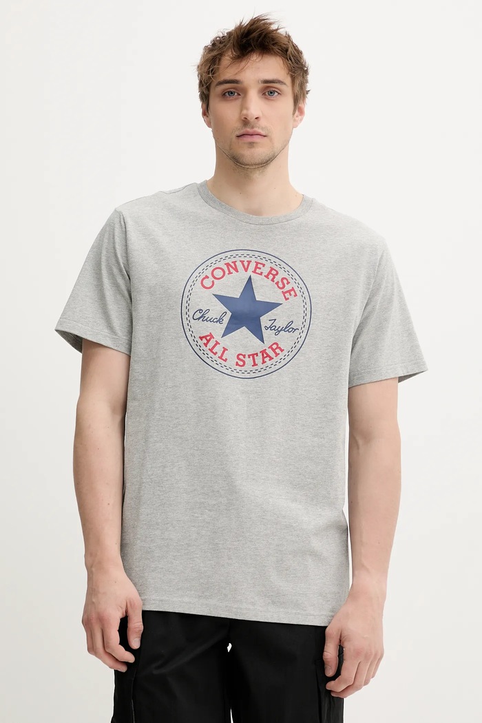 Bavlnené tričko Converse 10025459.A07 sivá SS25
