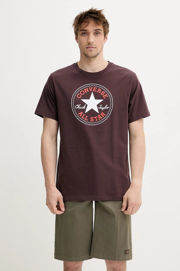 Bavlněné tričko Converse 10025459.A32 hnědá SS25