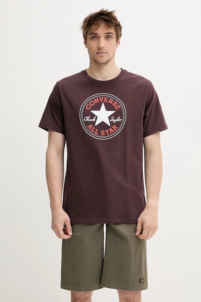 Bavlněné tričko Converse 10025459.A32 hnědá SS25