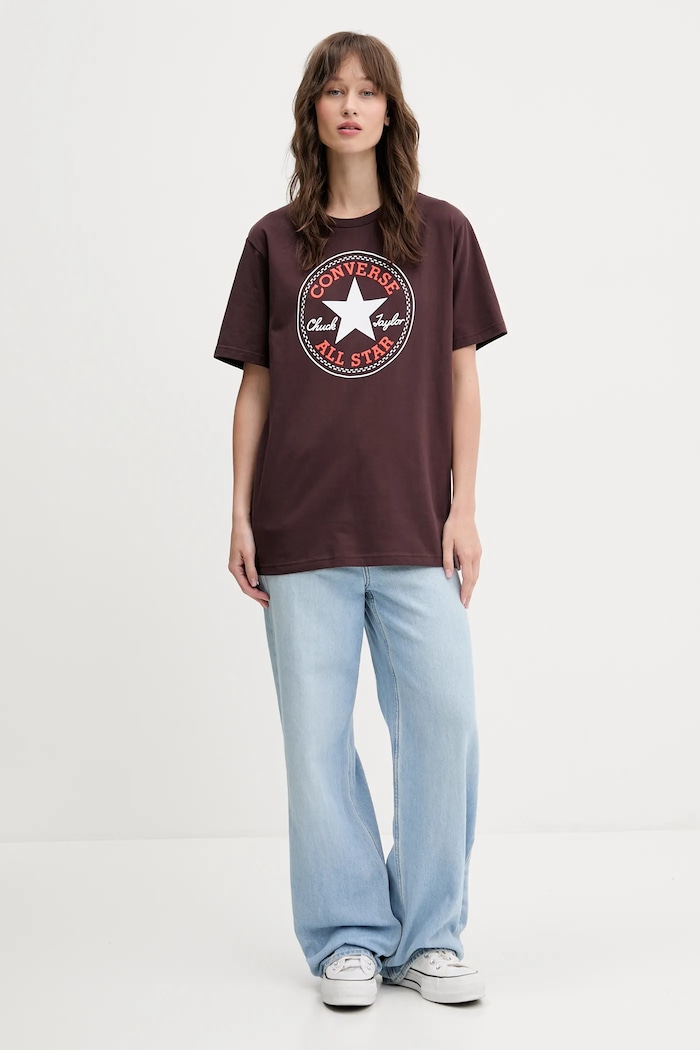 Bavlněné tričko Converse 10025459.A32 hnědá