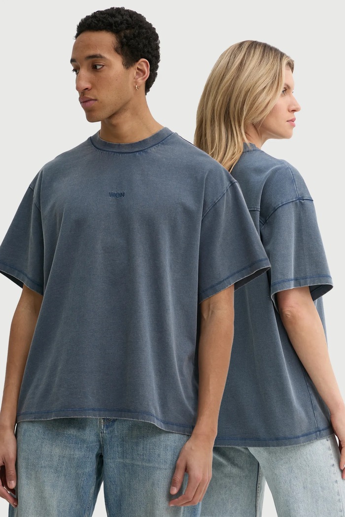 Won Hundred tricou din bumbac uni albastru 3728.12089