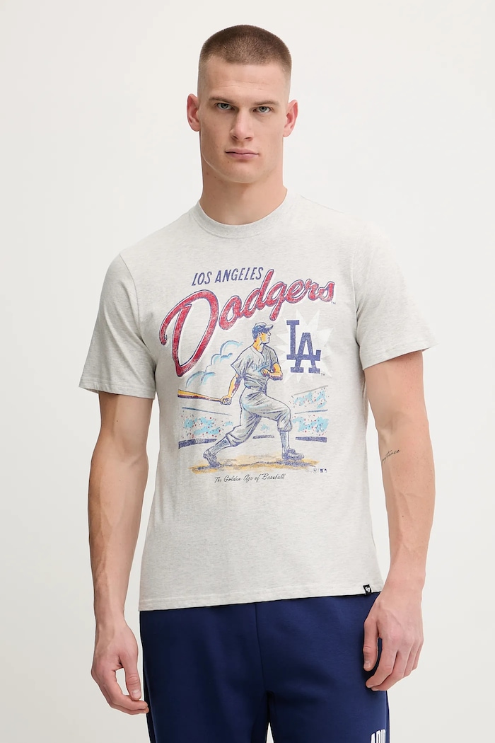 47 brand t-shirt bawełniany MLB Los Angeles Dodgers nadruk szary BB012TEMECH685053CK