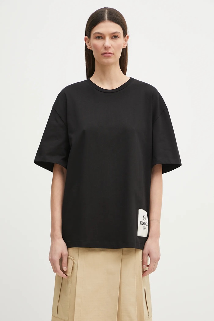 Fiorucci tricou din bumbac Logo Label Boxy Fit U02SPTSH103CJ01BK01 negru SS25