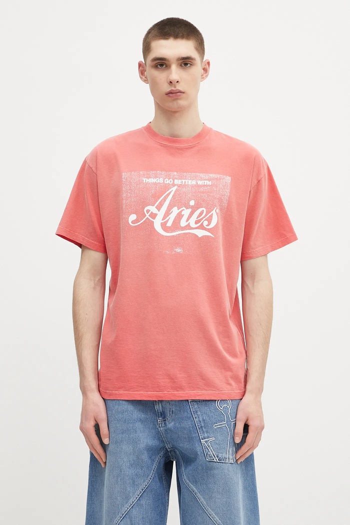 Bavlněné tričko Aries Sunbleached Cola SS Tee relaxed červená AR6262203