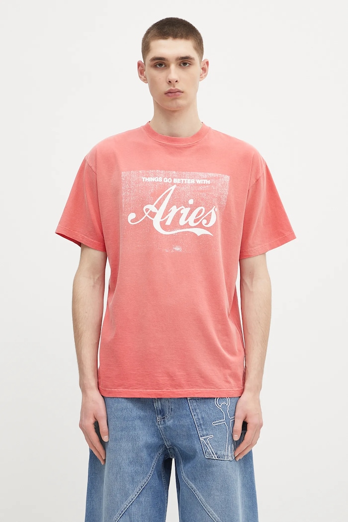 Bavlněné tričko Aries Sunbleached Cola SS Tee relaxed červená AR6262203