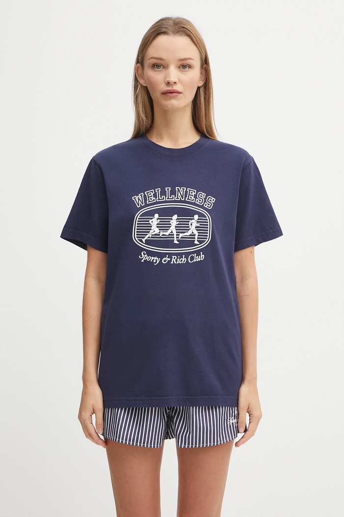 Sporty & Rich cotton t-shirt Paris Marathon TO043620126BL106 navy SS25