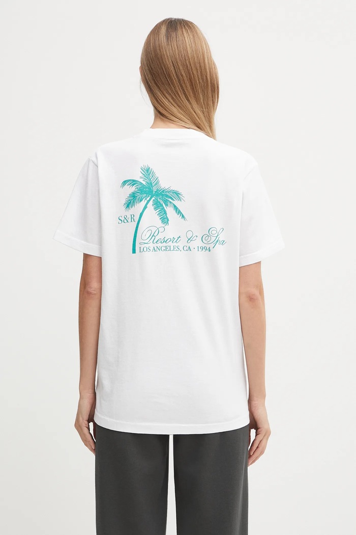 Хлопковая футболка Sporty & Rich Palms TO043620253WH01 белый SS25