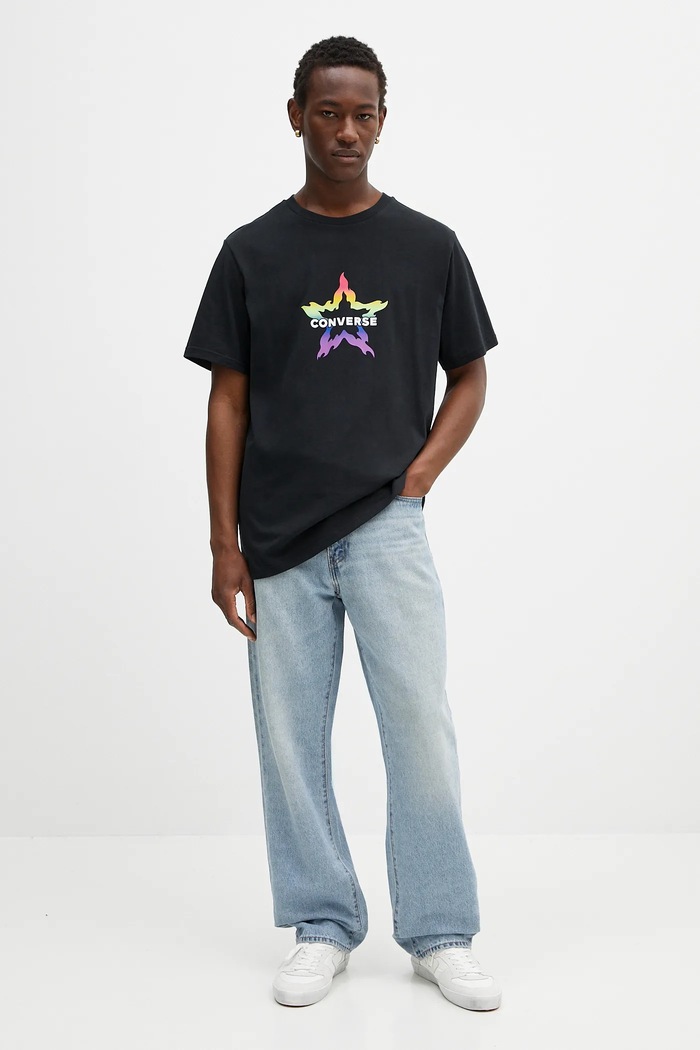 Bavlněné tričko Converse černá 10028587.A01