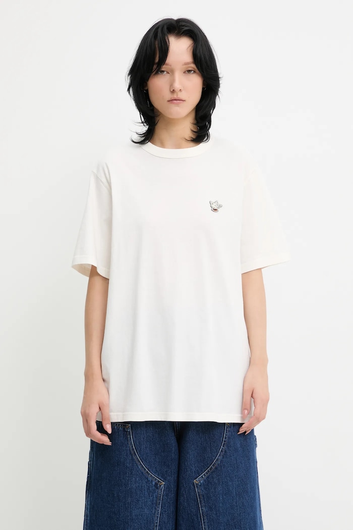 Хлопковая футболка Café Kitsuné Barista Fox Patch Relax CKNU00102KJ7014 бежевый SS25