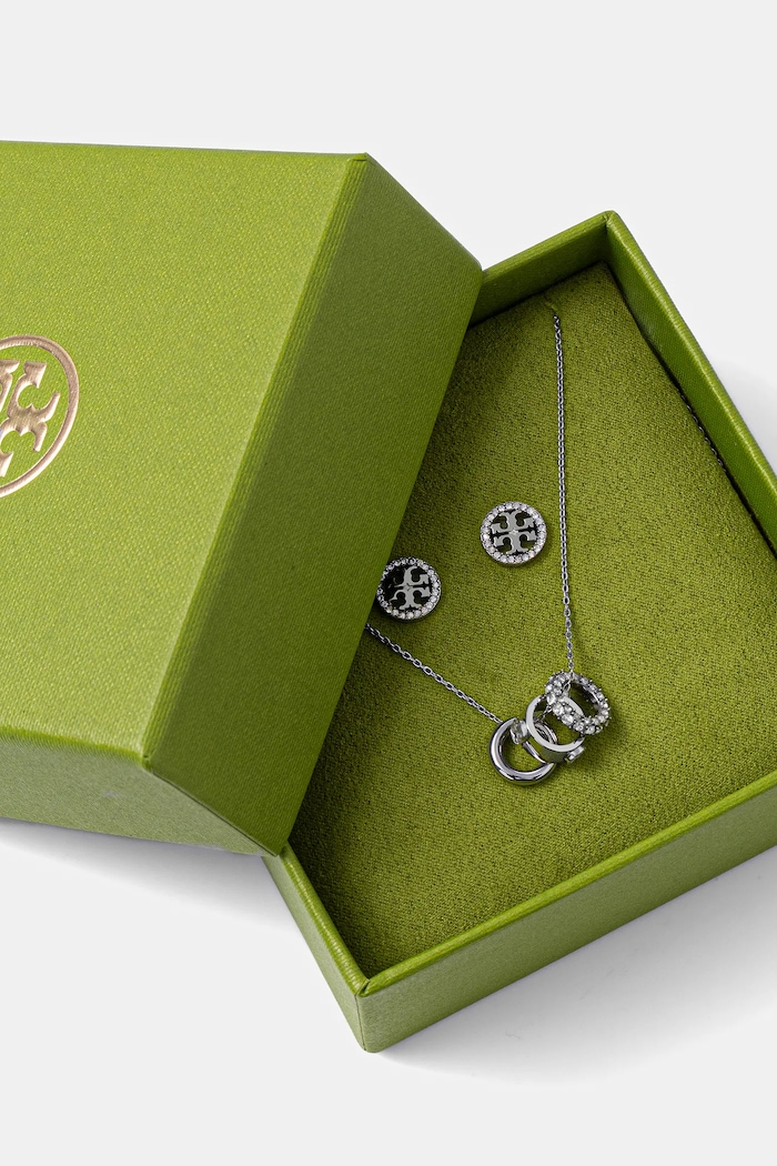 Náhrdelník a náušnice Tory Burch Miller Pave 177663.042 strieborná