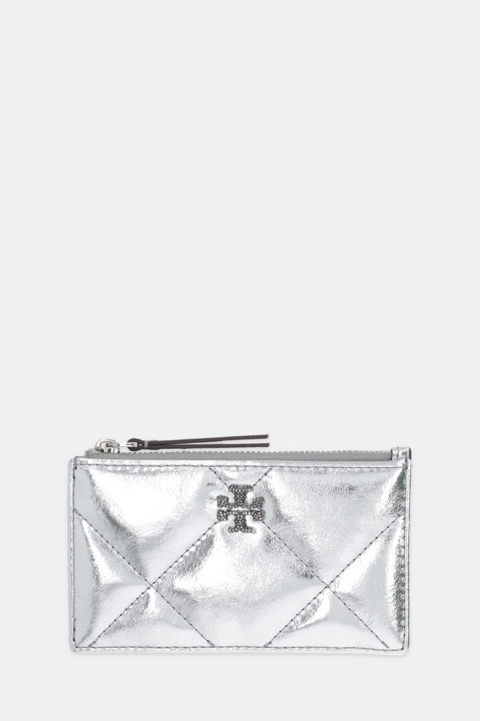 Kožená peňaženka Tory Burch Kira Diamond usňová koža strieborná 175012.040