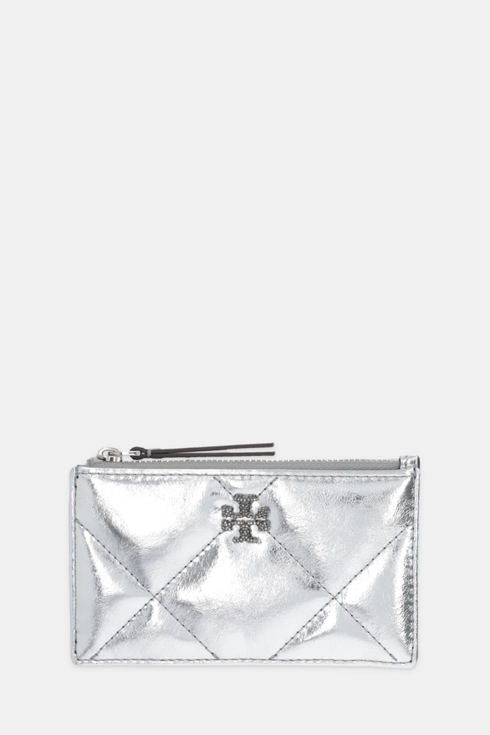 Kožená peňaženka Tory Burch Kira Diamond usňová koža strieborná 175012.040