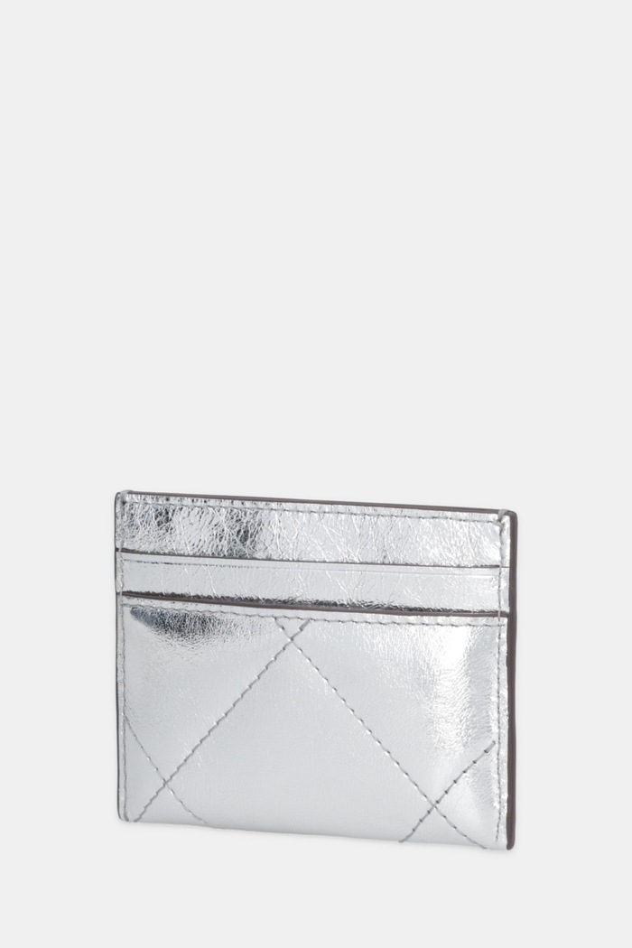 Kožené puzdro na karty Tory Burch Kira Diamond 175016.040 strieborná SS26