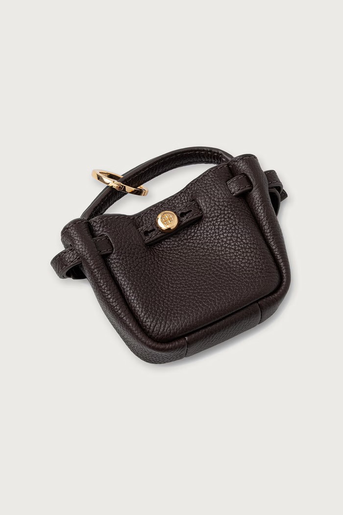 Tory Burch ключодържател дамски от кожа Romy кафяв 184996