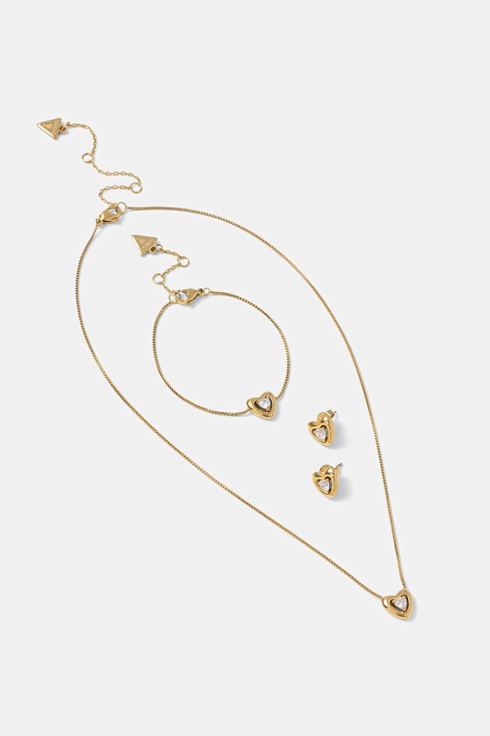 Ogrlica, narukvica i naušnice Guess BELOVED Gift Box zlatna JUBS06.005JW