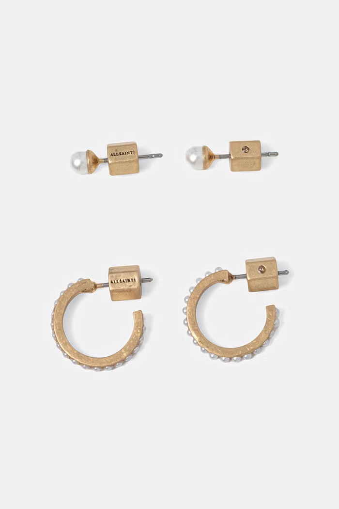 AllSaints naušnice za žene metalne 2-pack zlatna 37570107BRS126