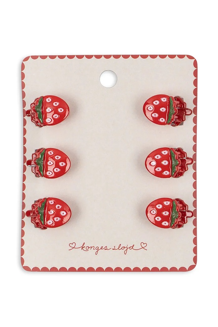 Konges Sløjd detské sponky do vlasov 6 pak MINI FRAISE HAIR CLAWS 6-pak červená KS104619.PPY2