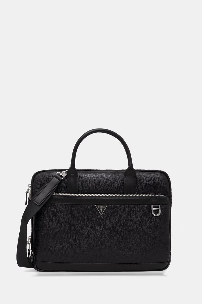 Kožna torba za laptop Guess MONACO bez uzorka crna HMMOGR.P6147