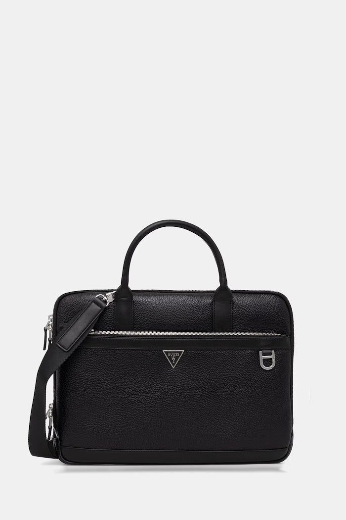 Kožna torba za laptop Guess MONACO bez uzorka crna HMMOGR.P6147