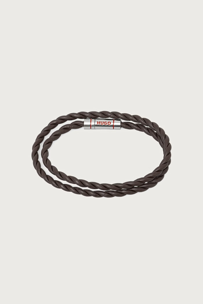 HUGO Гривна мъжка от кожа E-DOUBLEBRAID4-BRA оранжев 50552596