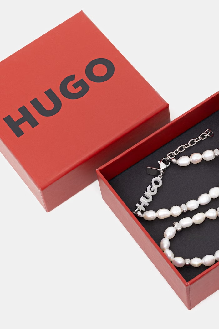 HUGO náhrdelník pánsky perleťový E-SHELLBEADS2-NEC strieborná 50552603