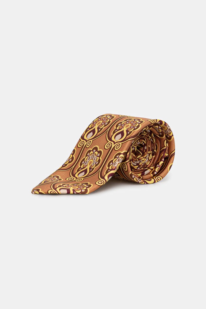 Hedvábná kravata Drôle de Monsieur Cravate Tapisserie Florale oranžová J.TI002.SE021.OPI
