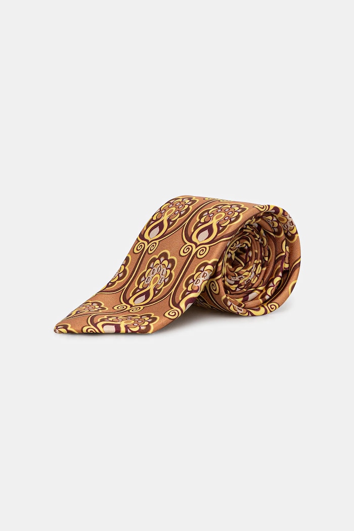 Hedvábná kravata Drôle de Monsieur Cravate Tapisserie Florale oranžová J.TI002.SE021.OPI