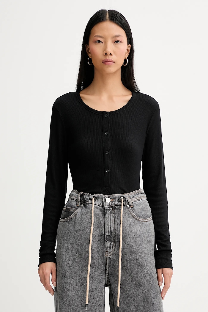MUNTHE longsleeve GRACE z elastanem czarny 247112324769