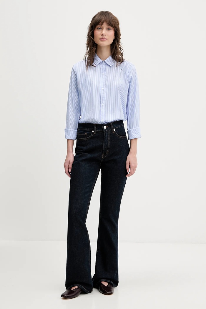 HUGO koszula damska z bawełną The Essential Shirt 50552601 niebieski SS26