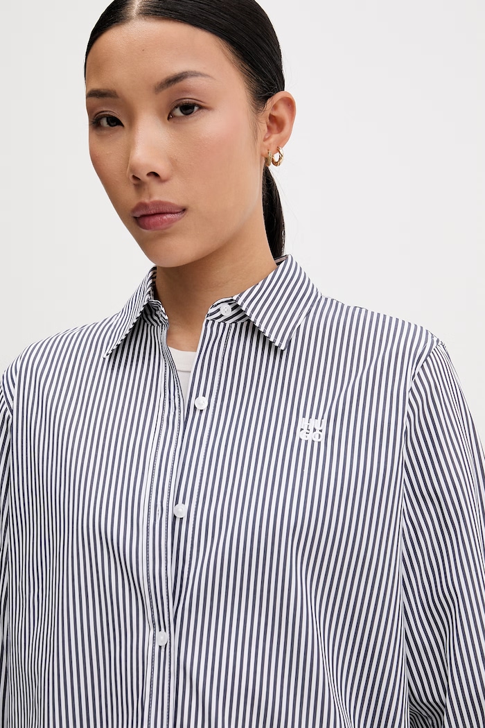 HUGO košeľa dámska s bavlnou The Essential Shirt tmavomodrá 50552601