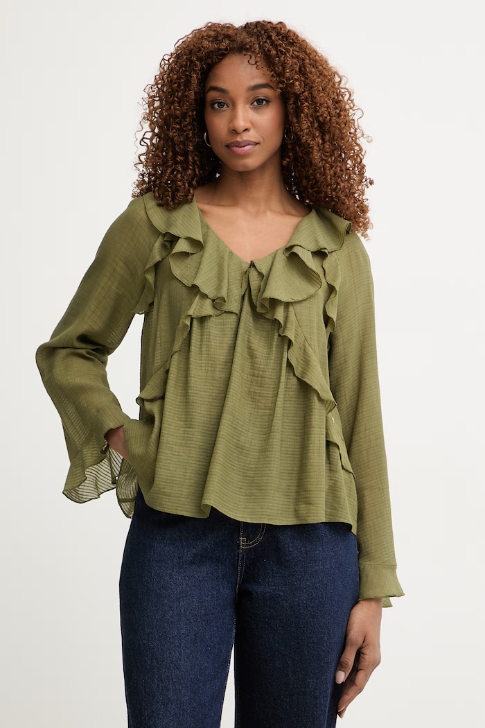 Pedro del Hierro bluza z volančki ženska z viskozo zelena 6633455