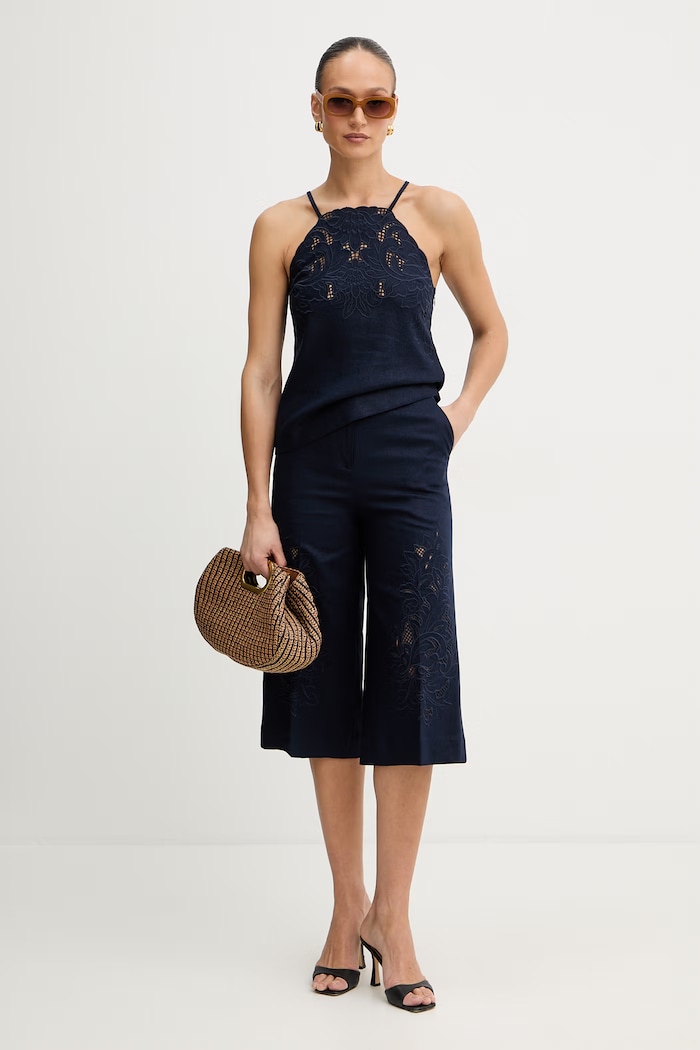 Ľanová blúzka Twinset 261TP2311 tmavomodrá SS26