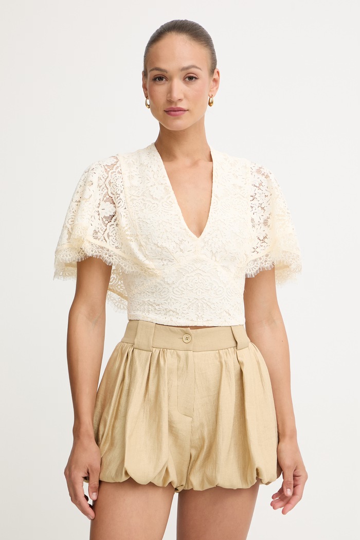 Twinset bluză cu volane pentru femei, din dantelă bej 261TT2313