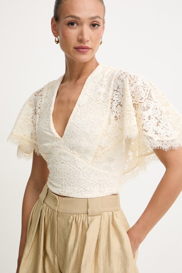 Twinset bluză cu volane pentru femei, din dantelă bej 261TT2313