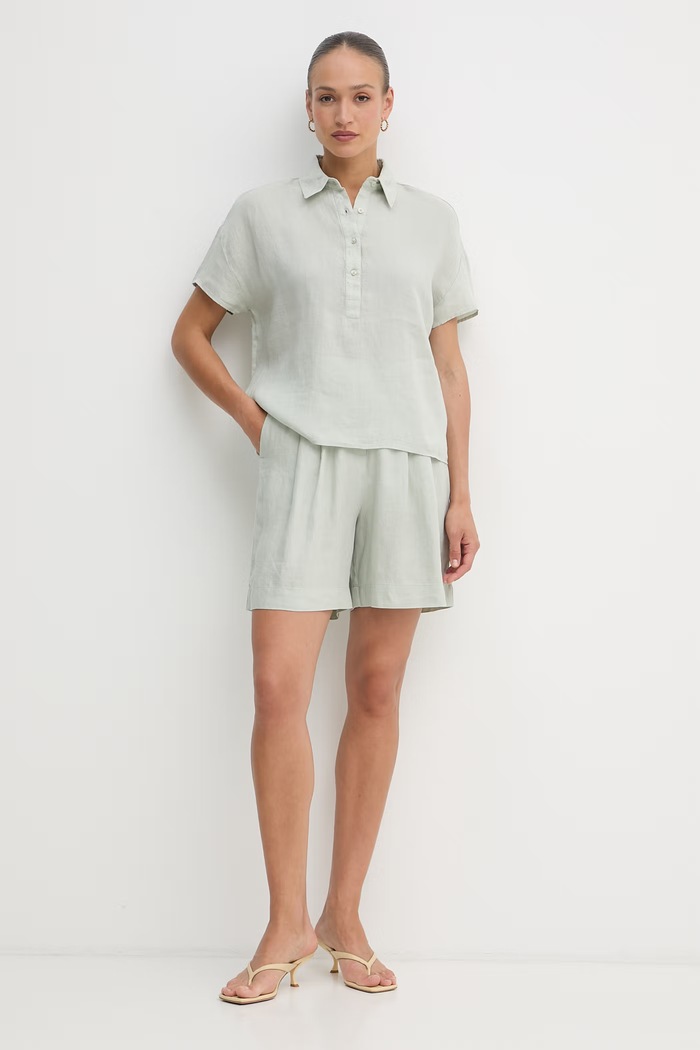 United Colors of Benetton bluzka damska lniana 5BMLDQ0D2 zielony SS26