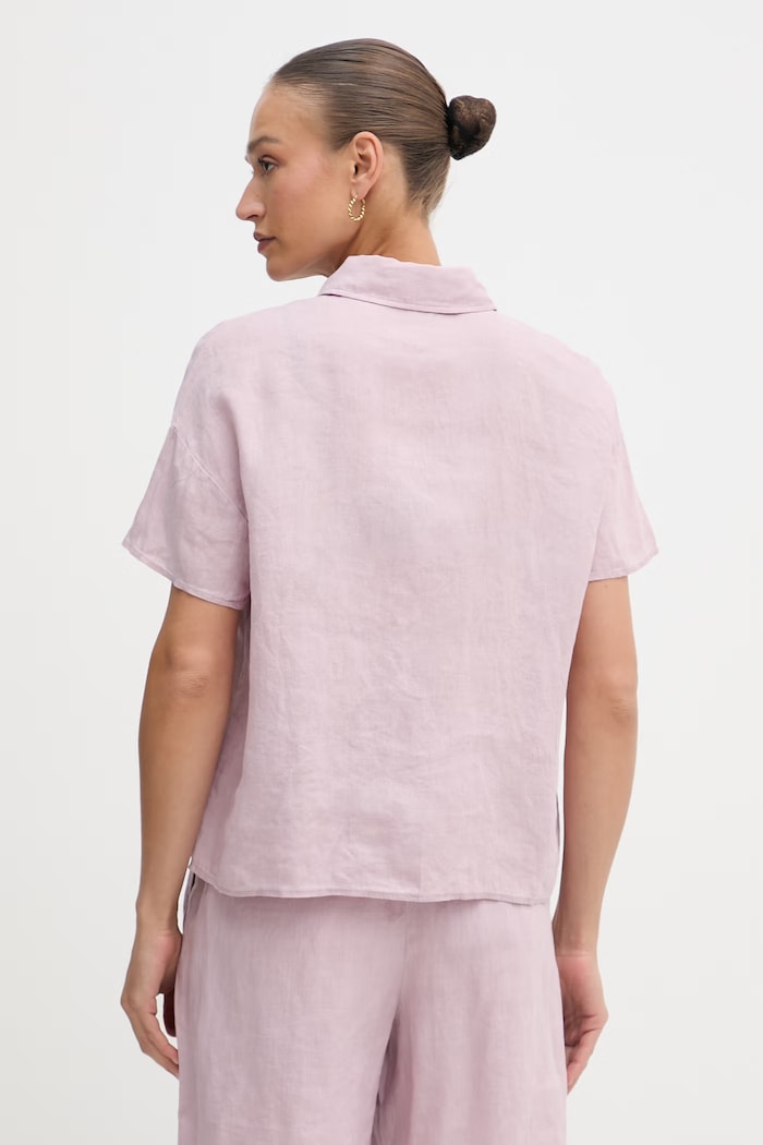 Odzież United Colors of Benetton bluzka damska lniana 5BMLDQ0D2 różowy