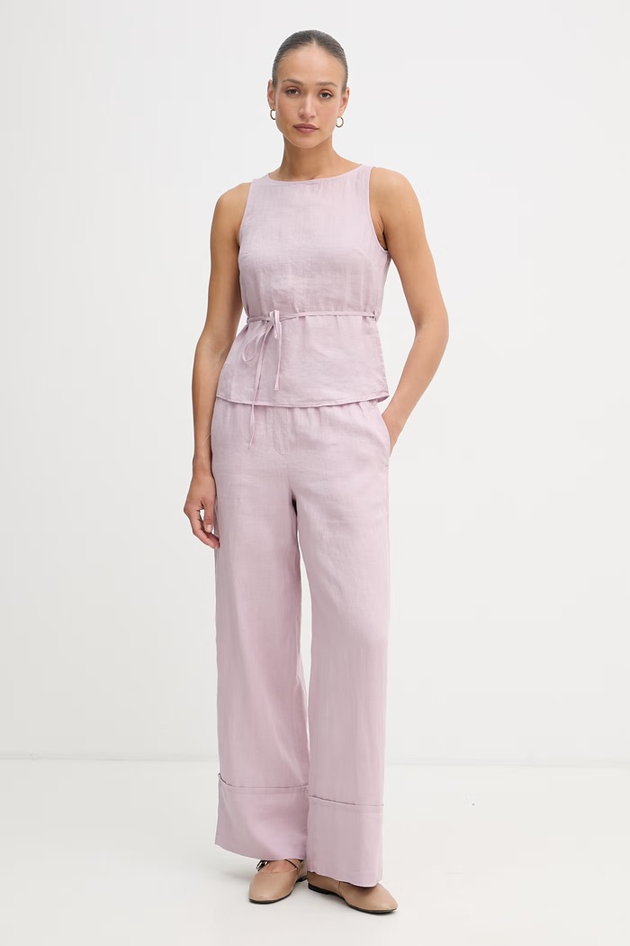 United Colors of Benetton top damski lniany 5BMLDQ0DZ różowy SS26
