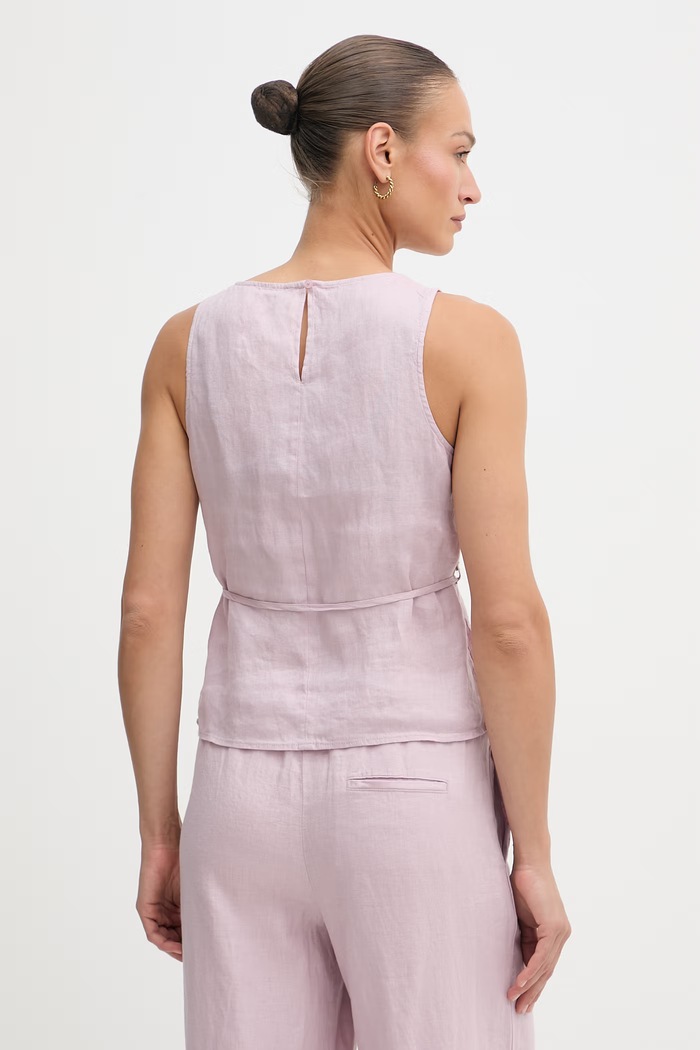 Odzież United Colors of Benetton top damski lniany 5BMLDQ0DZ różowy