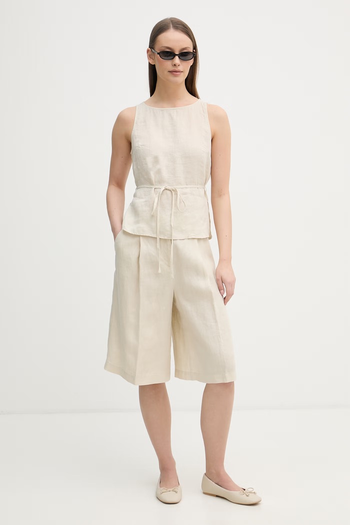 United Colors of Benetton top damski lniany 5BMLDQ0DZ beżowy SS26