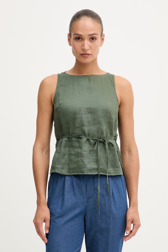 United Colors of Benetton top damski lniany zielony 5BMLDQ0DZ