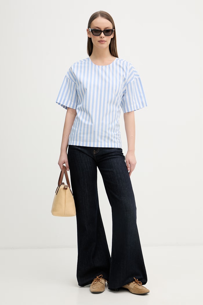 Calvin Klein Jeans bluzka koszulowa damska bawełniana LV047F113G niebieski SS26