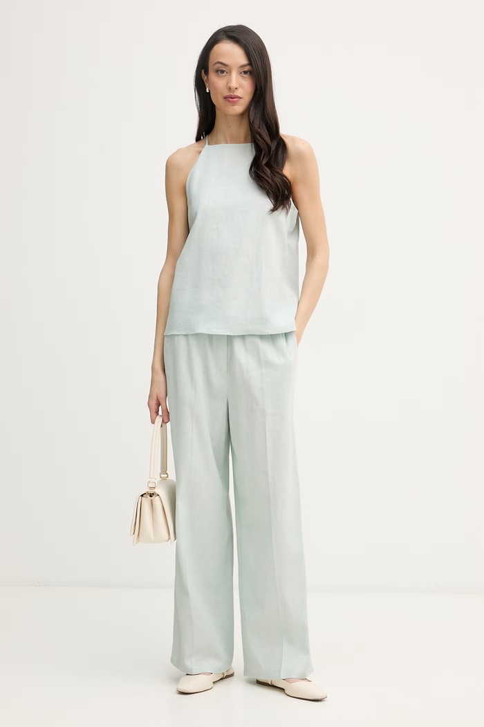 Calvin Klein Jeans bluzka na ramiączkach damska z lnem LV047F119G turkusowy SS26